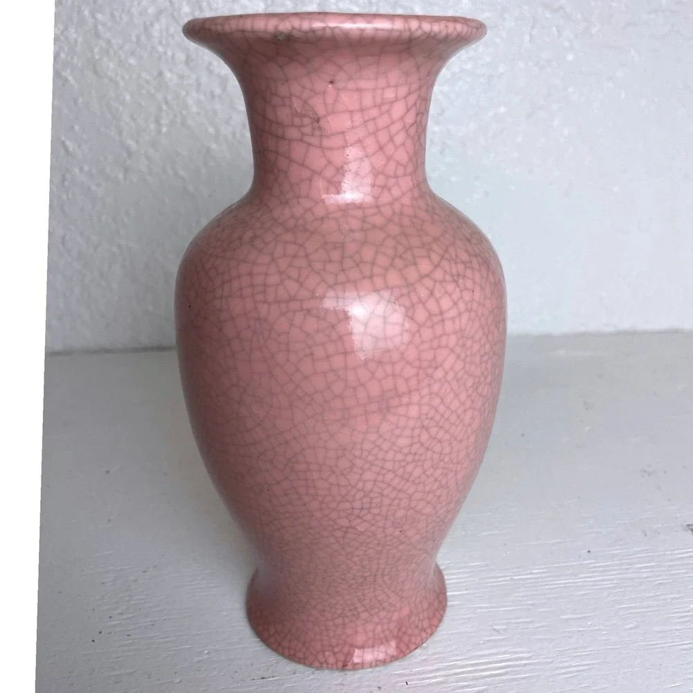 Vintage Napcoware Pink Crackle Glaze Ceramic Bud Vase‎ Japan Mid Century Decor